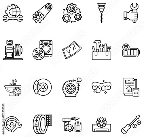 Collection of Outline Representing Repair Maintenance and Service Industry