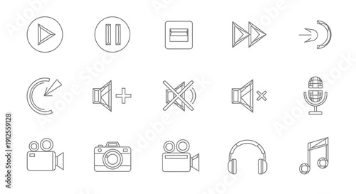 Collection of linear media player control icons minimalist style silhouette