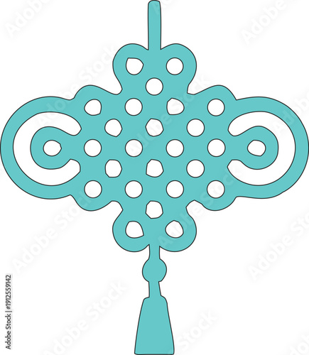 Chinese Lucky Knot Decorative Ornament Vector Illustration, Traditional Asian Symbol of Good Fortune and Prosperity Design, Minimal Flat Hanging Knot Art