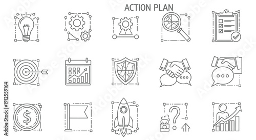 Business concepts and planning icons in a linear style silhouette