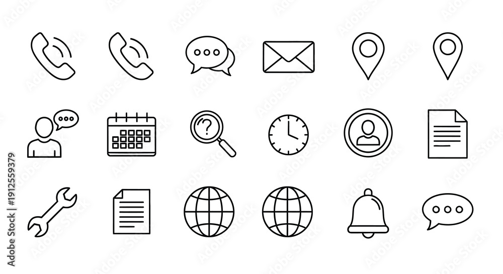 Fototapeta premium Collection of communication and information icons in a simple silhouette