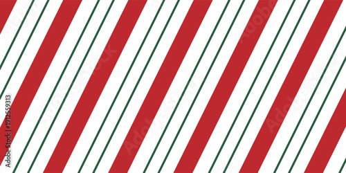 Christmas seamless pattern with a classic candy cane design with alternating red and green diagonal stripes on a white background, perfect for festive holiday themes.