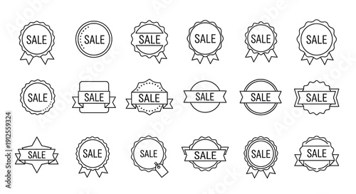Collection of linear sale badges and promotional ribbons silhouette