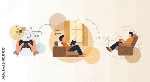 Digital connectivity uniting diverse leisure activities for a modern relaxing experience