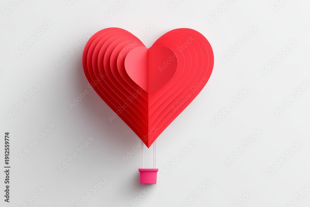 Fototapeta premium 3D paper craft heart-shaped hot air balloon