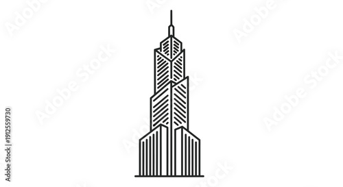 Linear drawing of a tall skyscraper detailed architectural silhouette