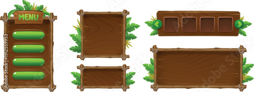 Set of wooden banners and buttons for pirate games vector