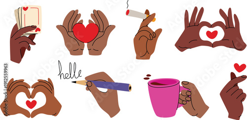 Simple red hands with heart icon for digital marketing vector