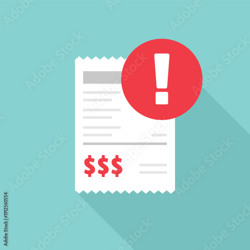 Invoice with Dollar Signs and Warning Icon Flat Vector