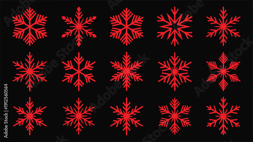 Diverse Set of Intricate Red Snowflake Vector Designs for Winter and Holiday Decorations