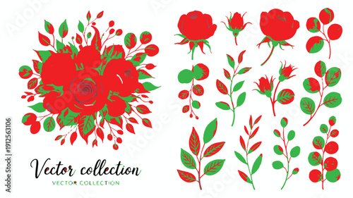 Red Rose Floral Vector Collection for Design
