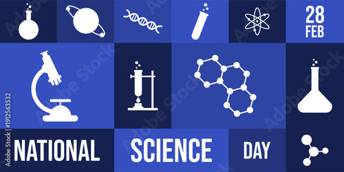 national science day banner illustration with geometric abstract style