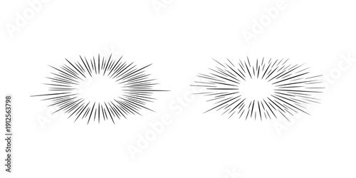 Abstract sunburst radial speed lines set with comic style motion effect and burst shape for manga background or fast action zoom visual vector illustration