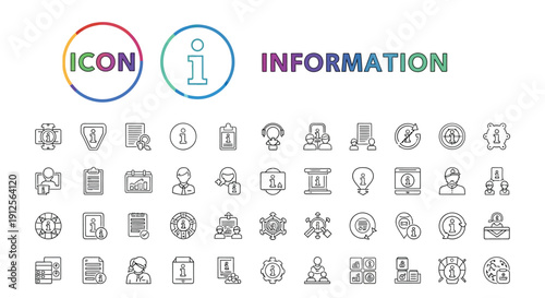 Collection of various information and user interface icons in grayscale