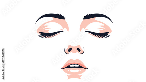 Minimalist illustration of a female face with closed eyes and relaxed features suggests peace, beauty, or a state of dreaming.