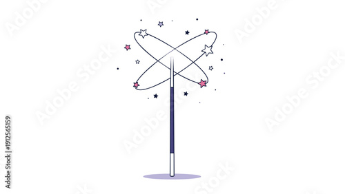 Magical wand casting a spell with sparkling stars and swirling energy trails creates a sense of wonder and enchantment.