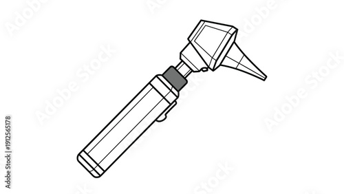 Technical line art drawing of an otoscope used by medical professionals for ear examinations and diagnostic procedures.