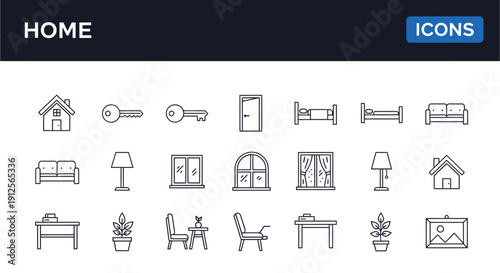 Collection of minimalist home and interior design line icons