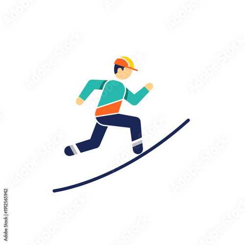 Achievement and Progress Flat Icon. Man Running Uphill on Curved Line. Conceptual Vector Graphic for Success, Career Growth, and Challenge.