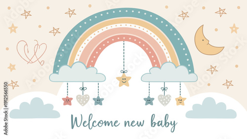 Adorable rainbow and star mobile for newborn baby celebration