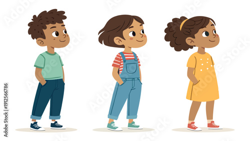 Diverse group of happy children standing together in casual outfits
