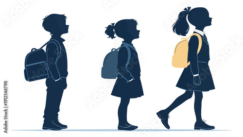 Children walking to school with backpacks on a sunny day