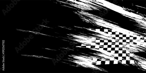 Race flag grunge background, car rally or motocross finish flag with vector checker pattern. Grunge race flag for car racing sport or bike speedway, motorsport