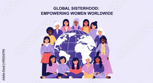 World Women’s Day 8 March Sisterhood and Solidarity Around Globe Modern Flat Illustration