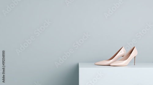 Fashion shoes displayed on a minimalist pedestal with clean studio lighting.