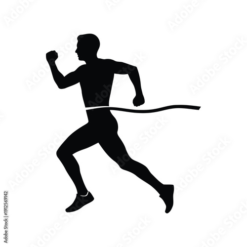 Silhouette of a Runner Crossing the Finish Line: A determined silhouette of a runner, arms pumping, body tensed in a surge of energy, triumphs at the finish line.