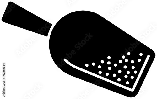 Solid black filled icon of a plastic powder detergent bottle with white dots on a clean white background
