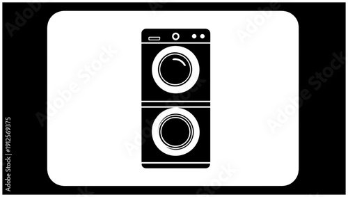 Stacked washer and dryer icon solid black filled graphic symbol for laundry cleaning and household appliances
