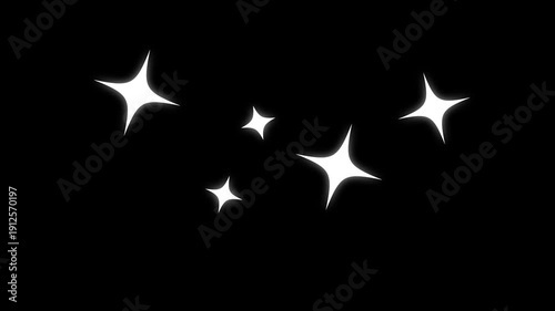 White cartoon twinkle stars, blinking sparkling stars animation, twinkle stars po-up animation on black screen background.