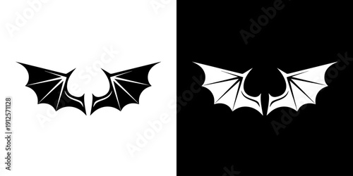 Black and White Bat Silhouette Icon.