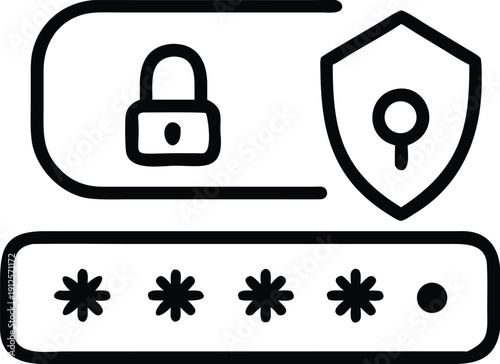 Secure login interface with password field and protection symbols
