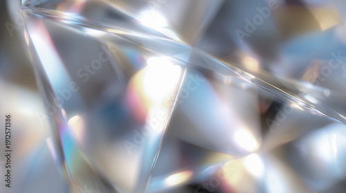 Soft rainbow glints through faceted crystal, an iridescent abstract background inspired by prismatic daylight