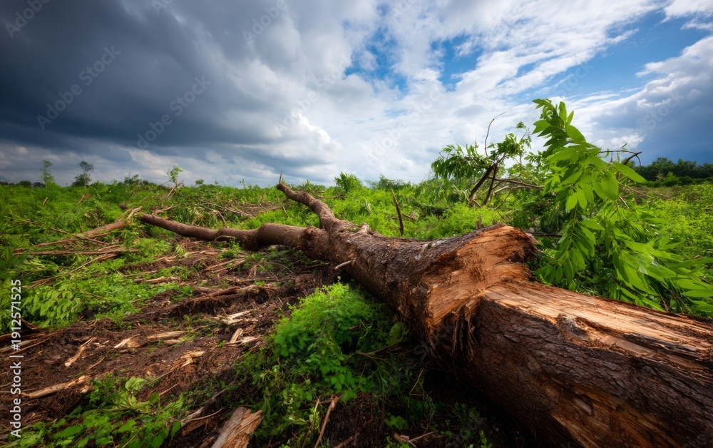 Fototapeta premium Extreme Storm Aftermath with Fallen Trees Under Turbulent Skies