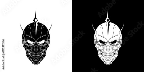 Black and White Illustration of Skull Mask.