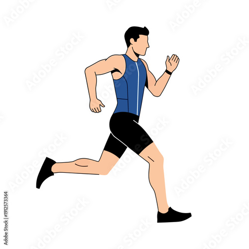 Fit Man Running Marathon Race, Athlete in Motion, Outdoor Sport Activity