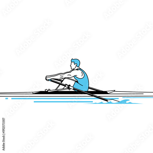 Man Rowing Boat on Water, Athlete Training, Sport Lifestyle, Summer Activity