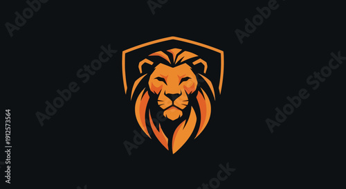 Stylized Lion Head Logo Design with Shield Emblem.