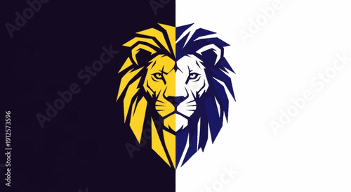 Stylized Lion Head Logo Design with Split Colors.