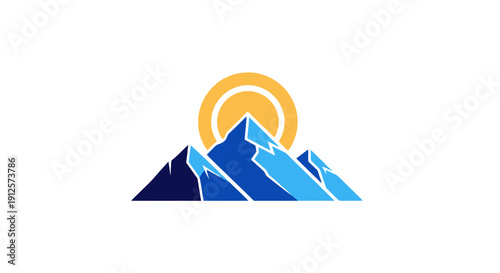 Stylized Mountain Peaks with Sun Logo Design.