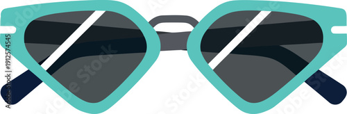 Trendy Retro Cat Eye Sunglasses Vector Illustration in Teal and Black for Summer Fashion Design