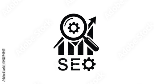 Search engine optimization concept with magnifying glass a flat silhouette