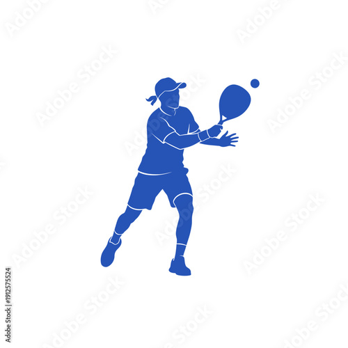 Blue silhouette of a tennis player hitting a ball during a match