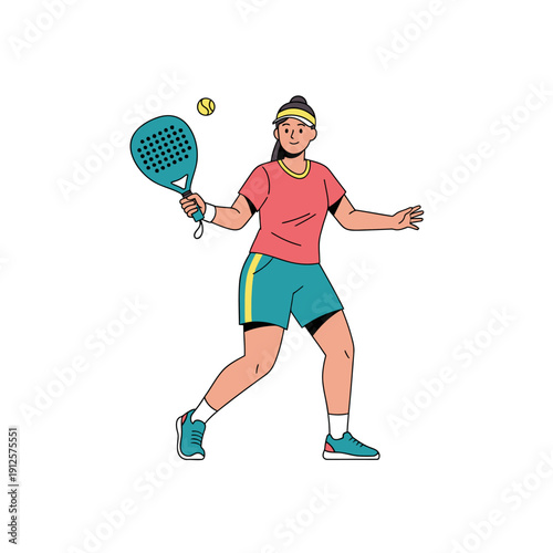 Woman playing padel tennis, hitting ball with racket, active lifestyle, sports concept