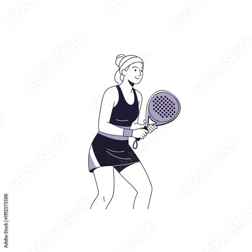 Woman playing padel tennis, holding racket, ready to hit ball, athletic woman, sports concept