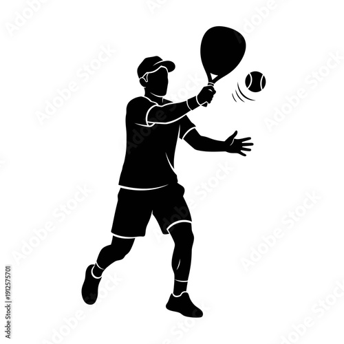 Silhouette of a man playing padel tennis, hitting the ball with a racket