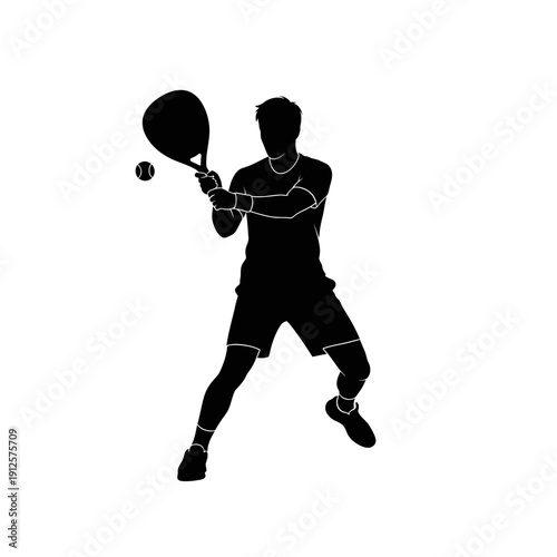 Silhouette of a male padel player hitting a ball during a match, dynamic action shot